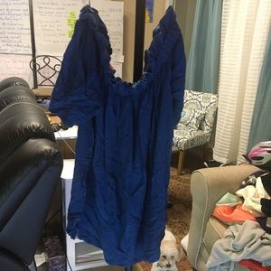 Blue off the shoulder tee